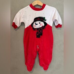 Vintage 90’s Snowden Christmas snowman footed romper 6 months